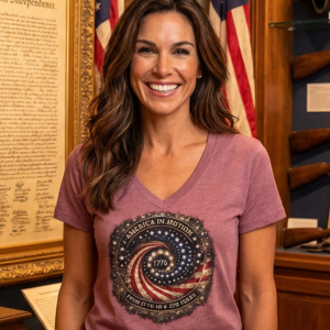 America in Motion 250 Women's Patriotic V-Neck | AGG