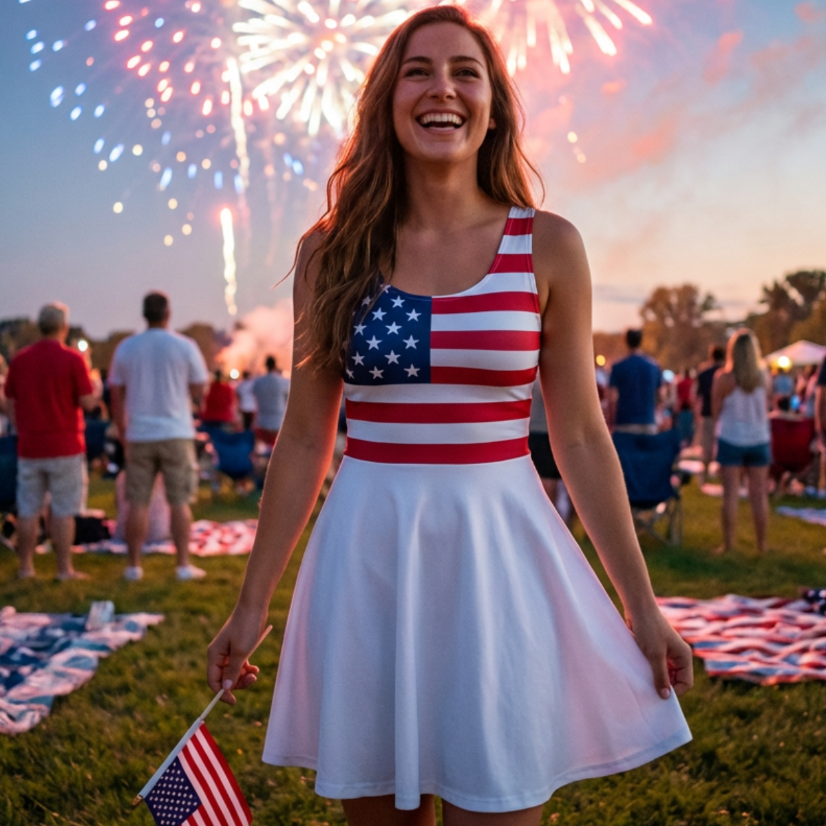 Stars & Stripes Skater Dress – Patriotic Summer Dress - White Skirt - Image 2