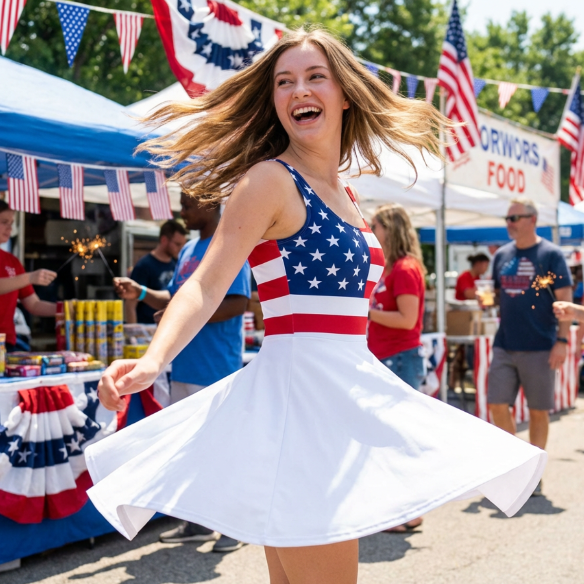 Stars & Stripes Skater Dress – Patriotic Summer Dress - White Skirt - Image 3