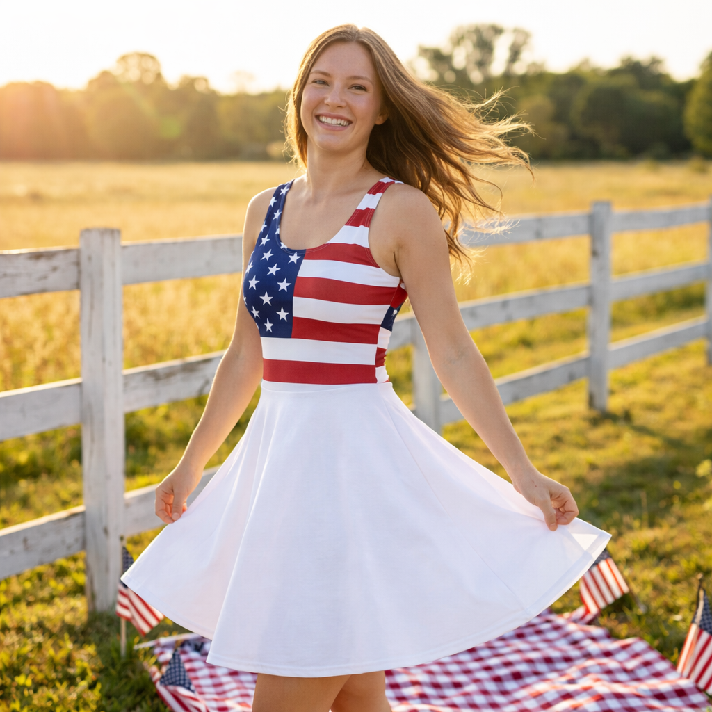 Stars & Stripes Skater Dress – Patriotic Summer Dress - White Skirt - Image 4