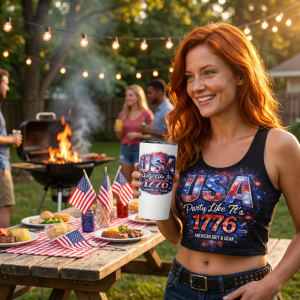 USA Party Like It’s 1776 Patriotic Stainless-Steel Tumbler – Tapered 20oz