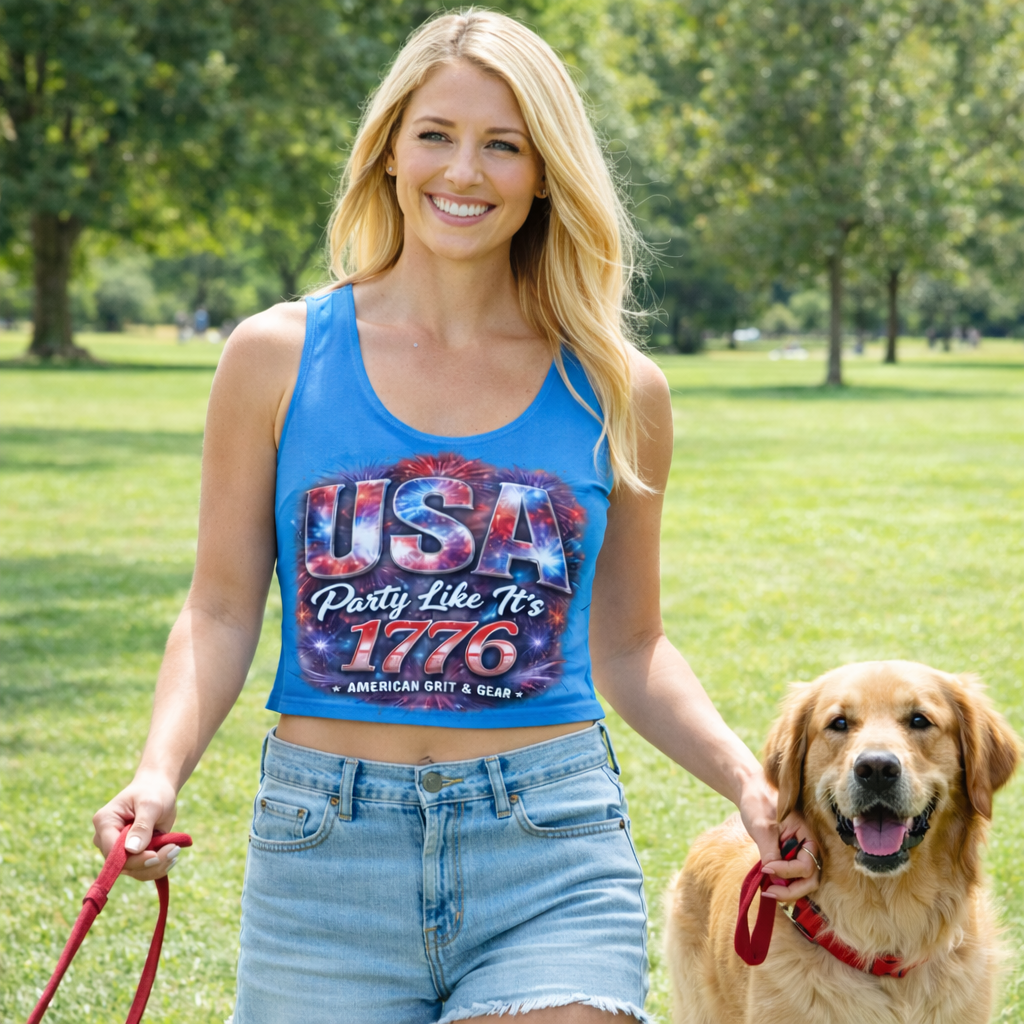 USA Party Like It’s 1776 Crop Top – Deep Sky Blue / Columbia Blue - Image 4