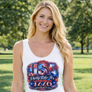 USA Party Like It’s 1776 Patriotic Crop Top – White