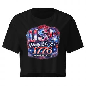 USA Party Like It’s 1776 Women's Patriotic Crop Top - Black, XS