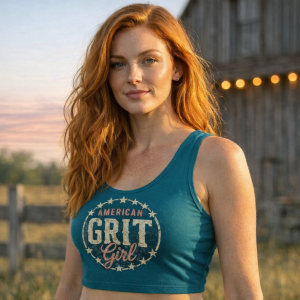 American Grit Girl | Patriotic Women’s Sherpa Blue Crop Top | American Grit & Gear